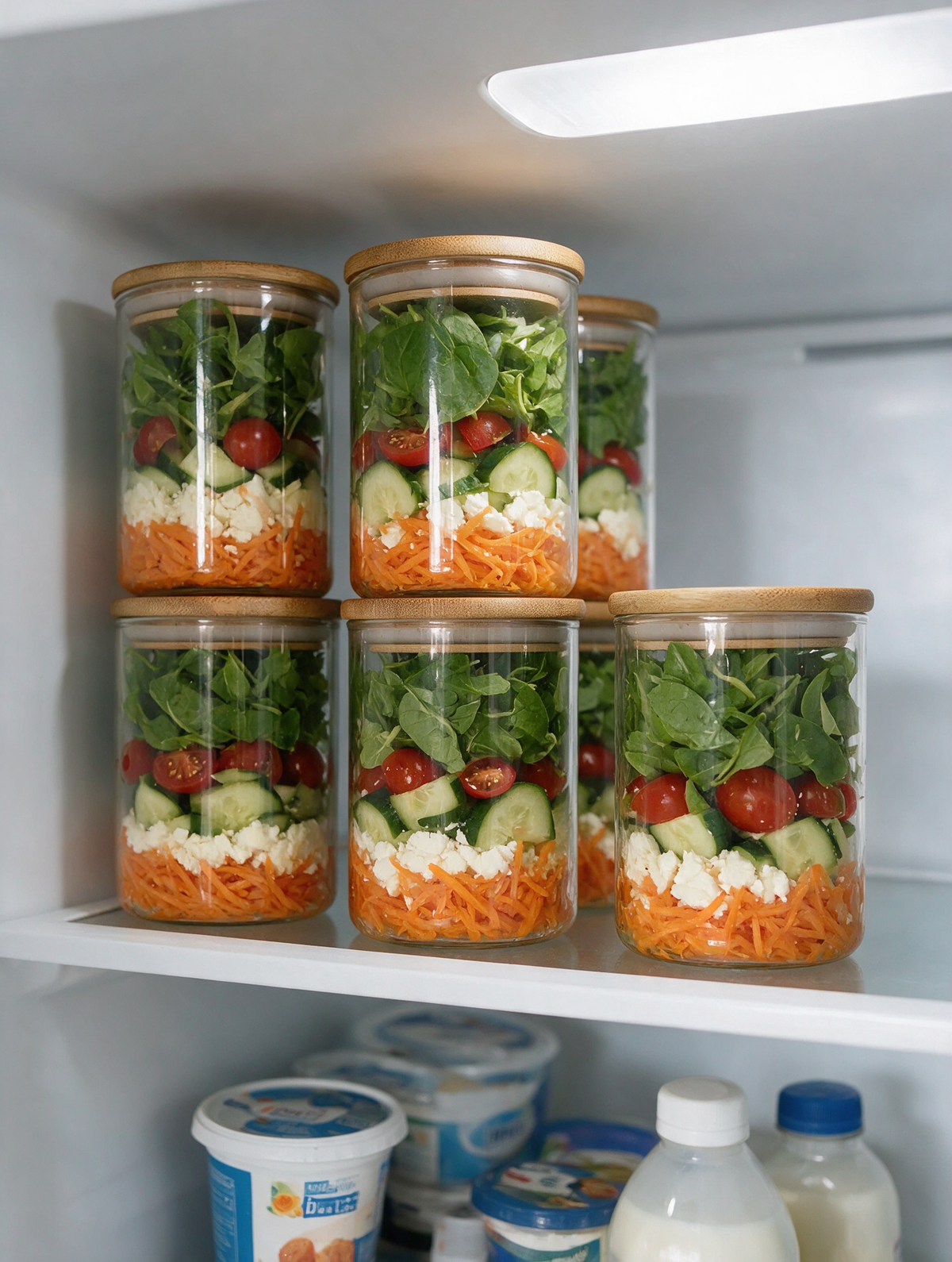 Bocaux ranges dans le frigo